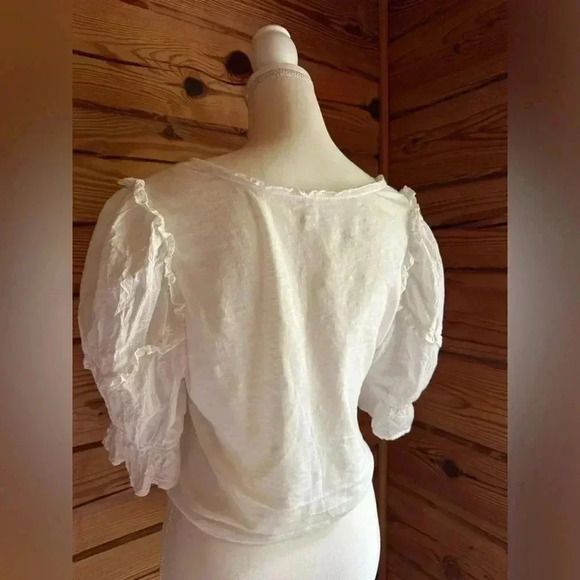 Anthropologie puff sleeved front gathered peasant white blouse size medium​ - Picture 4 of 6